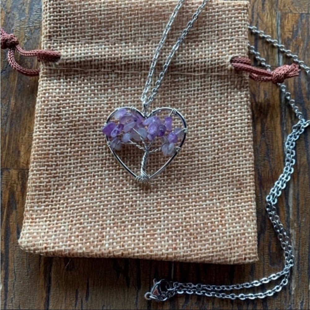 Amethyst Heart Necklace Amethyst Pendant Crystal Heart Necklace Genuine Amethyst